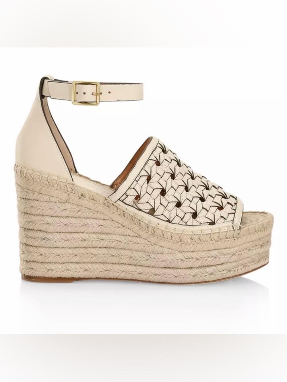 Tory Burch – Basket Weave Leather Espadrille Wedge Sandals Cream Ivory – Sz. 8.5